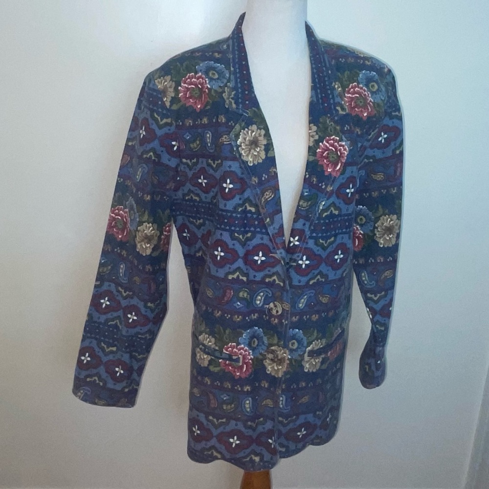 Vintage Vivaldi Jeanswear denim Blazer WesternAztec/Tribal floral pattern Small